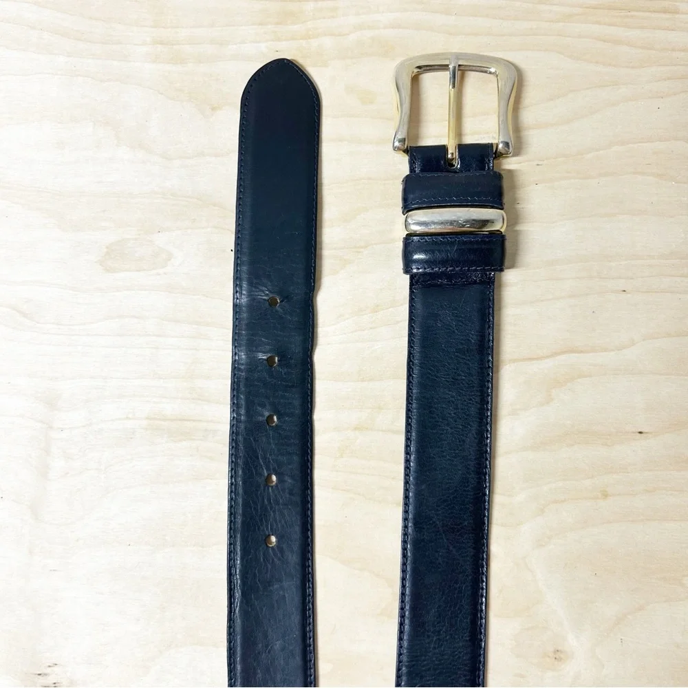 VTG Talbots Black Genuine Leather Belt with Gold Buckle Sz M